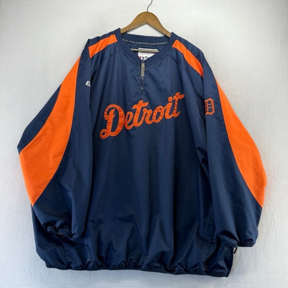 Detroit Tigers Windbreaker Jacket Mens 5XL Navy Blue Pullover Windbreaker MLB
